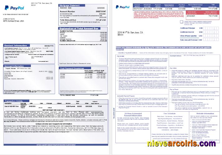 USA PayPal mortgage statement, 3 pages